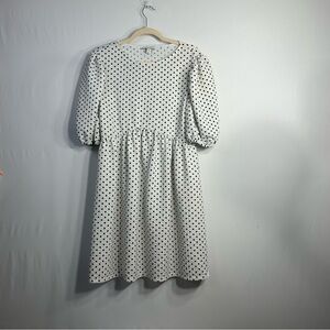 TOPSHOP Black & White Polka Dot Empire Puff Sleeve Coquette Girl Dress Sz 12